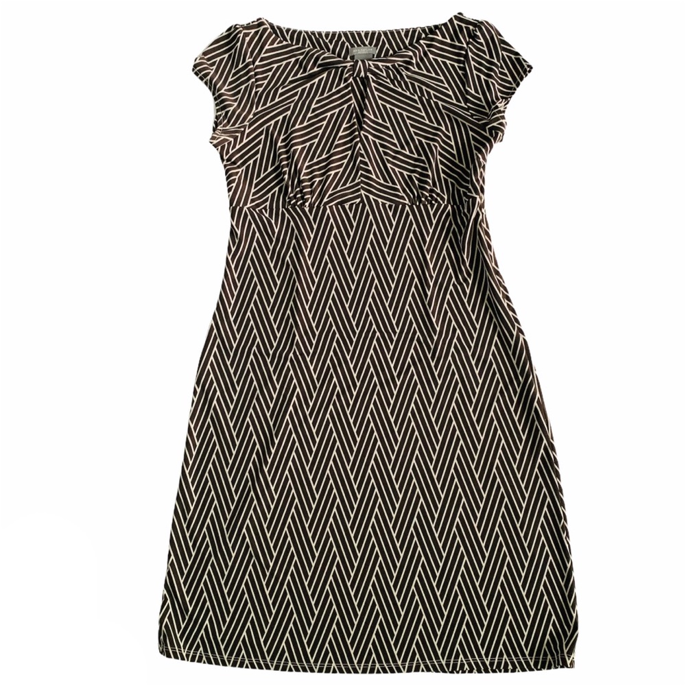 Ann Taylor Print Dress Brown and White Cap Sleeve Petite